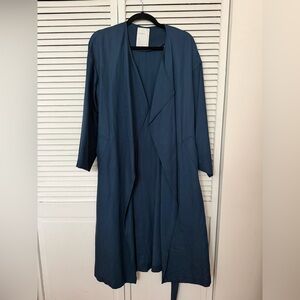 Long Open Front Duster Coatigan in Teal Blue